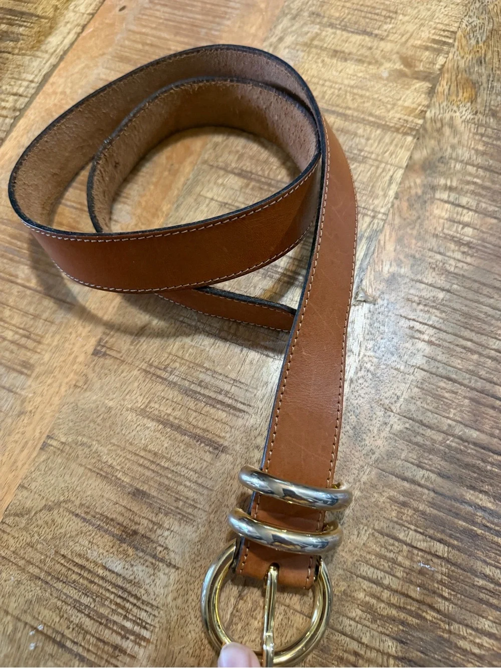 Boutique Brown Italian Leather Belt Size 44 Small Made In Italy Gold Tone Buckle